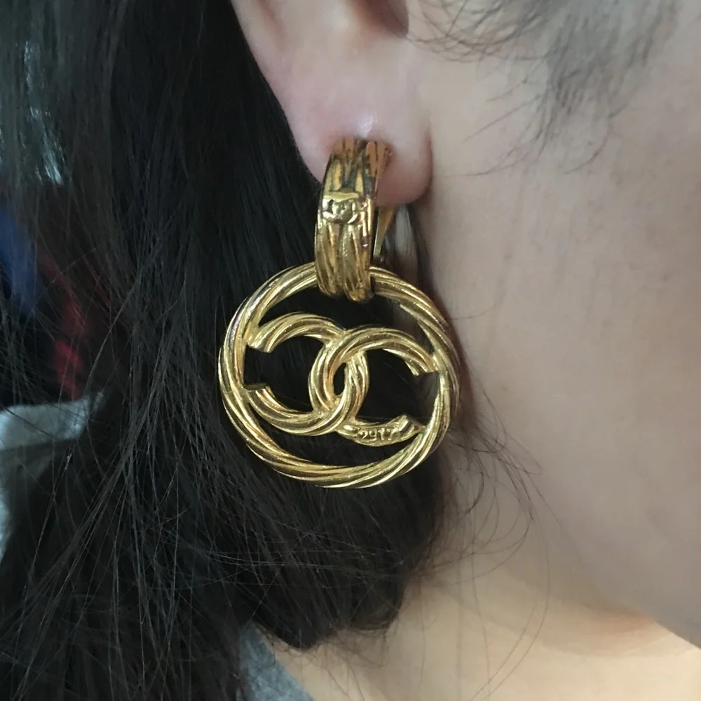 Chanel Gold-Tone Double C Drop Earrings